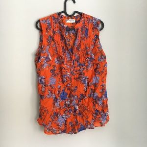 ModCloth orange floral sleeveless popover blouse